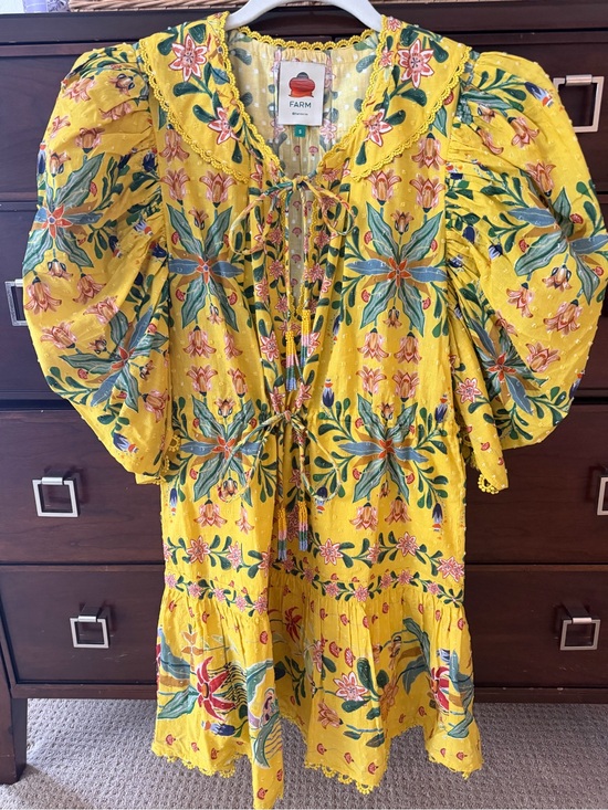 FARM Rio Dresses & Skirts - FARM Rio Yellow Floral Tie-Front Embroidered Dress